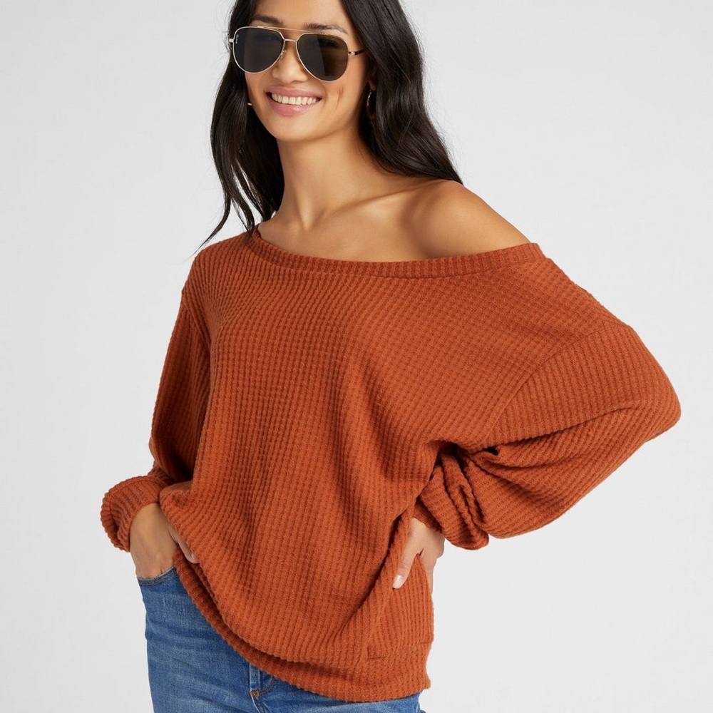 78&sunny Brooksville One Shoulder Waffle Knit Top rust color size M NWT